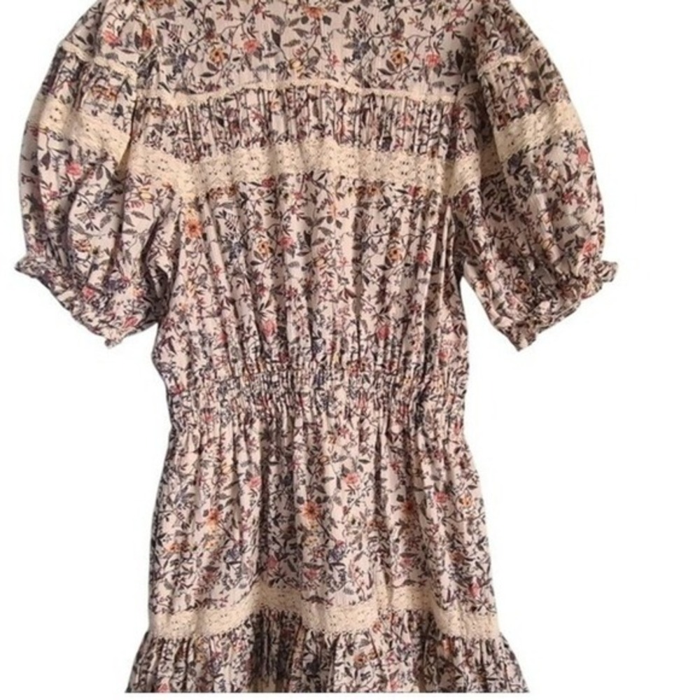 Stellah Lace Trim Dress Puff‎ Sleeve Victorian Women Small Floral Excellent Boho